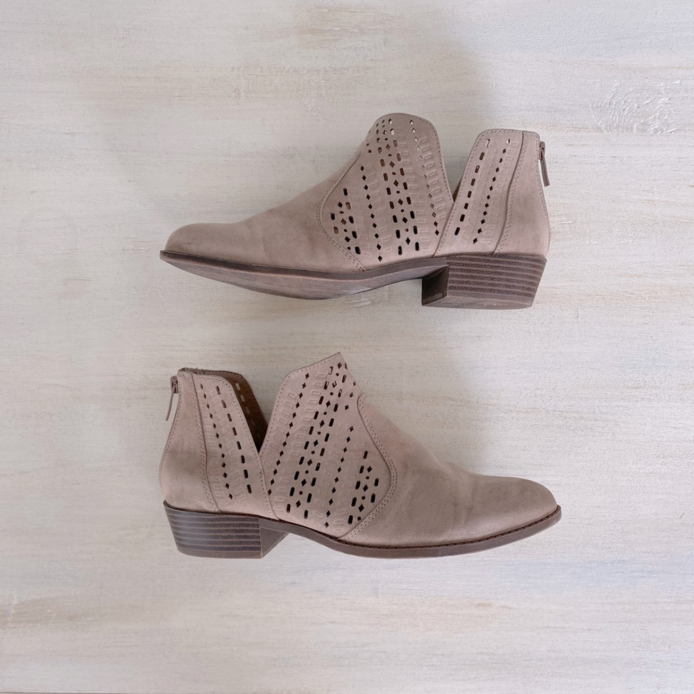 Torrid tan perforated vegan leather ankle booties